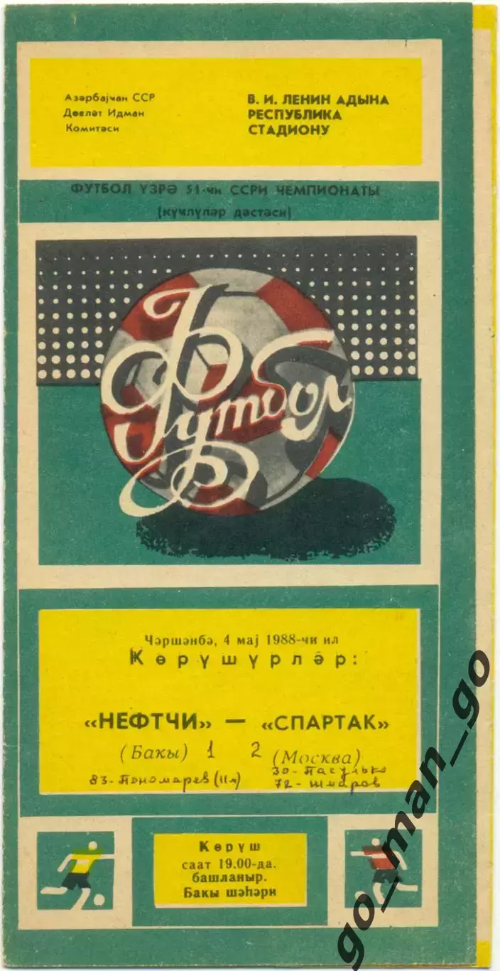 НЕФТЧИ Баку – СПАРТАК Москва 04.05.1988.