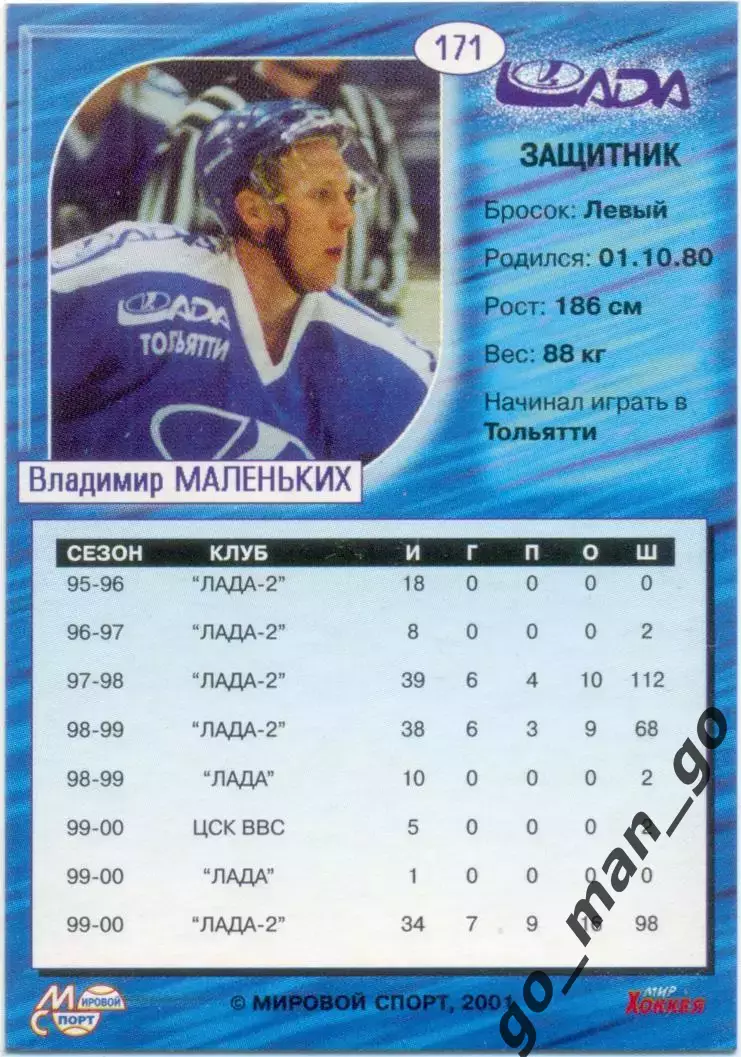 Владимир Маленьких (Лада Тольятти) Мировой спорт Российский хоккей 2000-2001 171 1