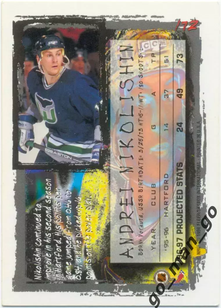 Andrei Nikolishin Андрей Николишин (Hartford Whalers) Fleer Picks 1996-1997, 172 1