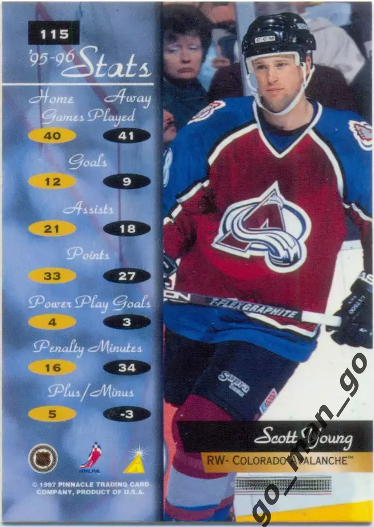 Scott Young (Colorado Avalanche). Pinnacle Zenith NHL 1996-1997, № 115. 1