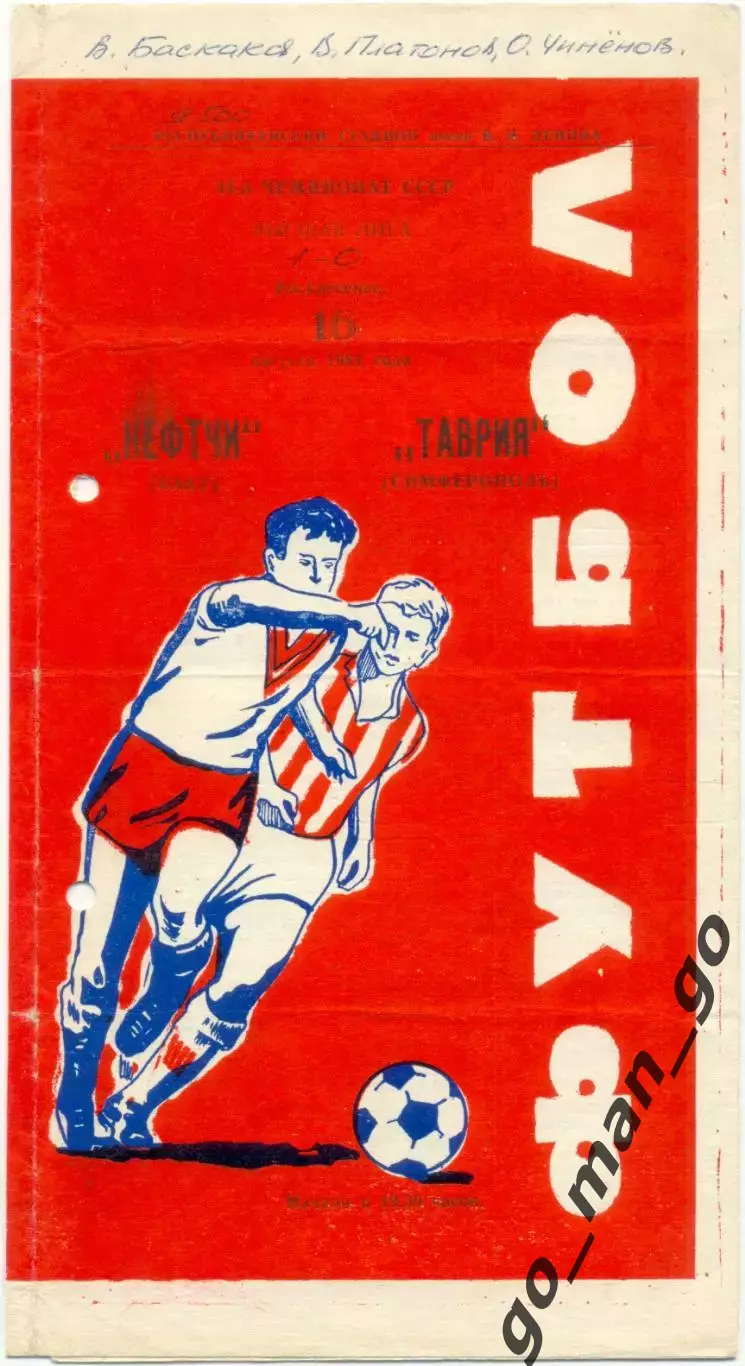 НЕФТЧИ Баку – ТАВРИЯ Симферополь 16.09.1981, цветная.