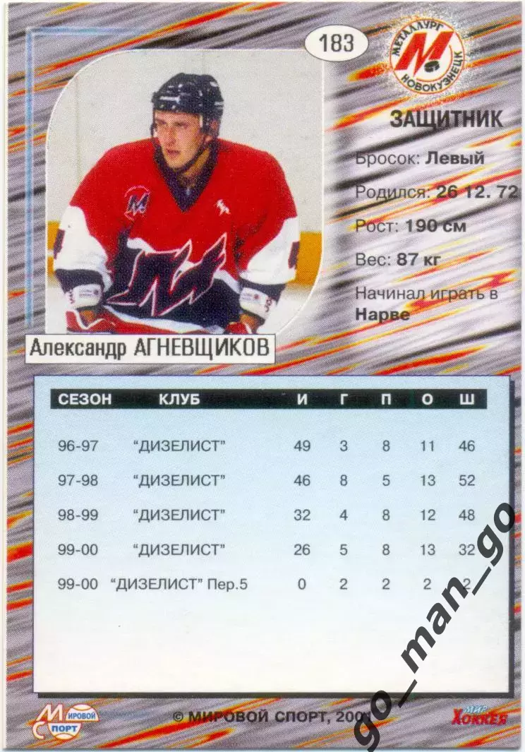 Александр Агневщиков Металлург Новокузнецк. Мировой спорт Росс. хоккей 2000-2001 1