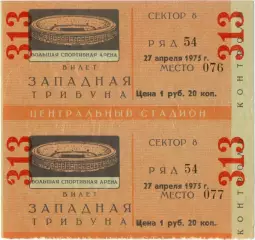 ТОРПЕДО Москва – ЧЕРНОМОРЕЦ Одесса 27.04.1975. Один билет из двух на выбор.