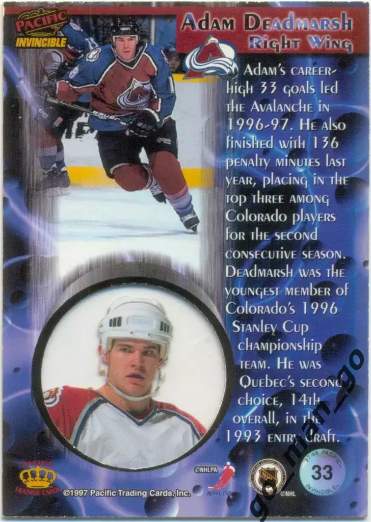 Adam Deadmarsh (Colorado Avalanche). Pacific Invincible 1997-1998, № 33. 1