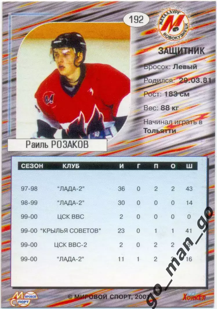 Раиль Розаков (Металлург Новокузнецк). Мировой спорт Российский хоккей 2000-2001 1