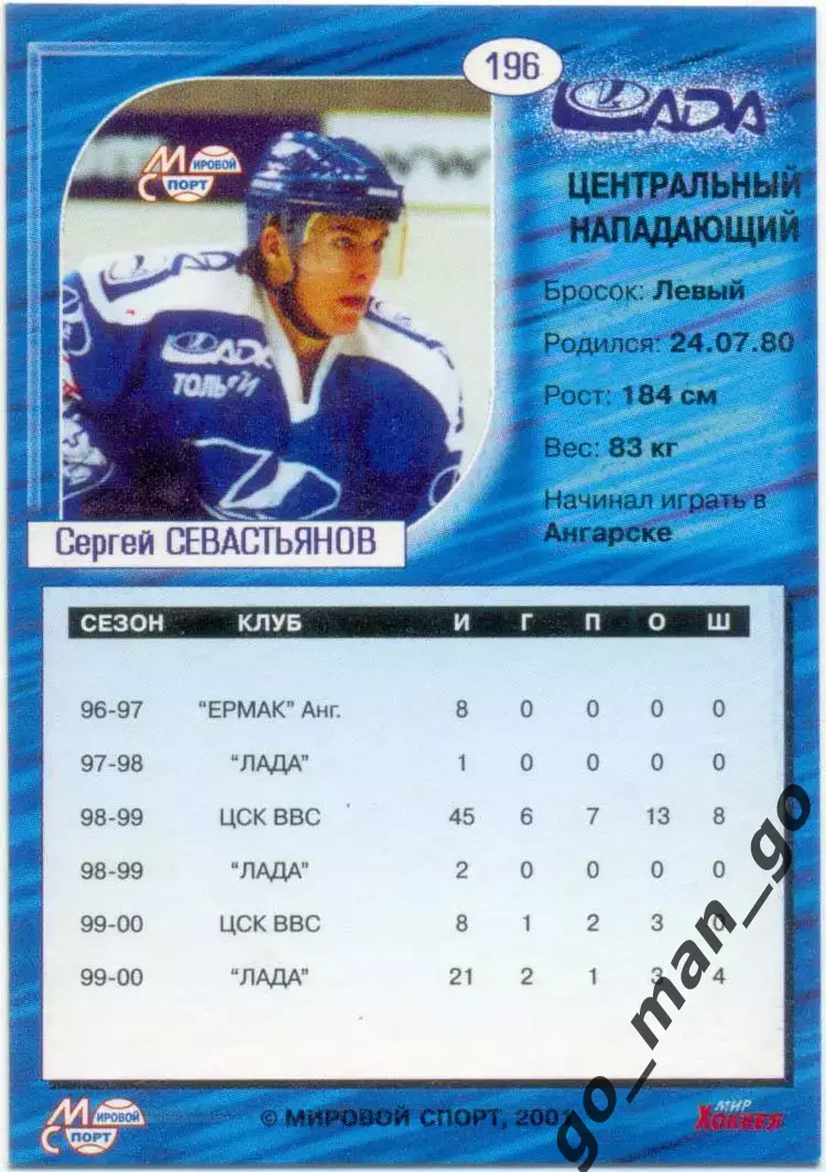 Сергей Севастьянов (Лада Тольятти) Мировой спорт Российский хоккей 2000-2001 196 1