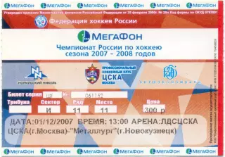 ЦСКА Москва – МЕТАЛЛУРГ Новокузнецк 01.12.2007.