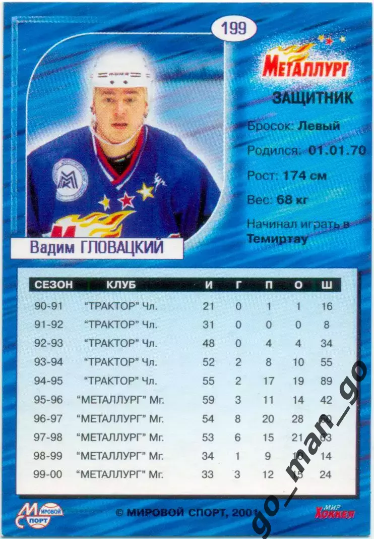 Вадим Гловацкий Металлург Магнитогорск Мировой спорт Российский хоккей 2000-2001 1