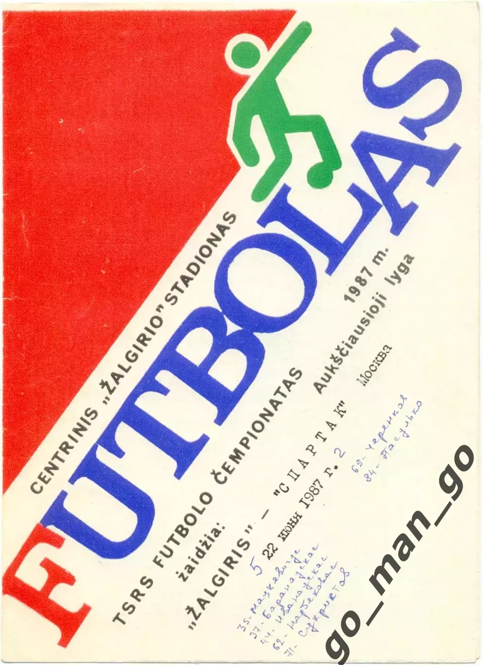 ЖАЛЬГИРИС Вильнюс – СПАРТАК Москва 22.06.1987.