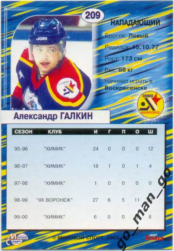 Александр Галкин (Химик Воскресенск). Мировой спорт Российский хоккей 2000-2001. 1