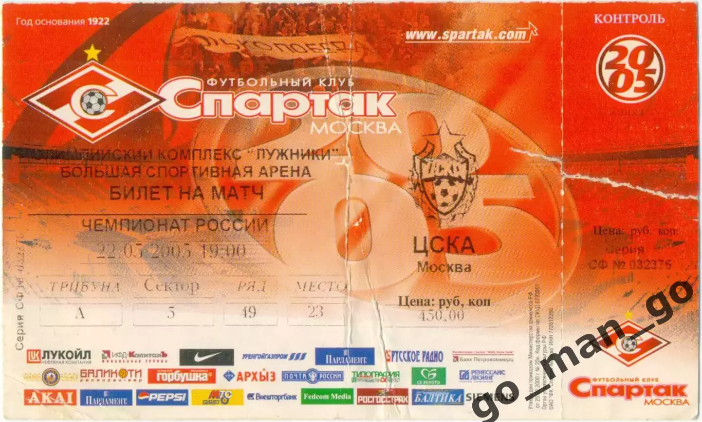 СПАРТАК Москва – ЦСКА Москва 22.05.2005.