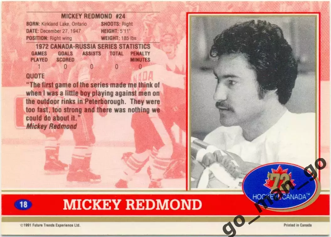Mickey Redmond (Canada). Future Trends Canada '72 1991-1992, №18. 1
