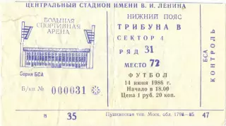 СПАРТАК Москва – ЦСКА Москва 14.06.1986, кубок СССР, 1/16 финала.