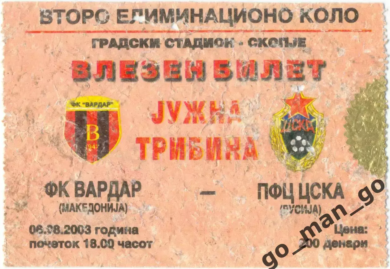 ВАРДАР Скопье – ЦСКА Москва 06.08.2003, Лига чемпионов, второй квалификац. раунд
