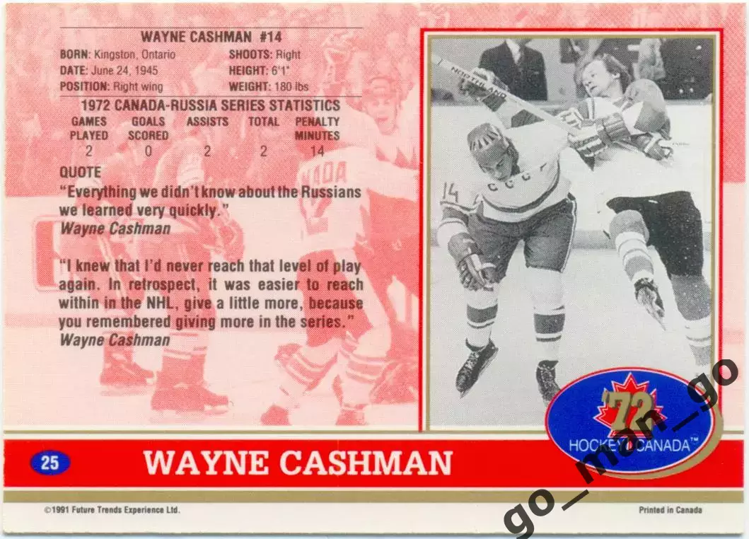 Wayne Cashman (Canada). Future Trends Canada '72 1991-1992, №25. 1