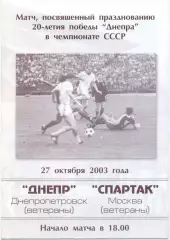 ДНЕПР Днепропетровск – СПАРТАК Москва 27.10.2003, ветераны, товарищеский матч.