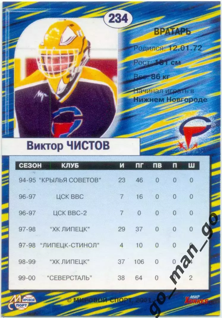 Виктор Чистов (Северсталь Череповец). Мировой спорт Российский хоккей 2000-2001. 1