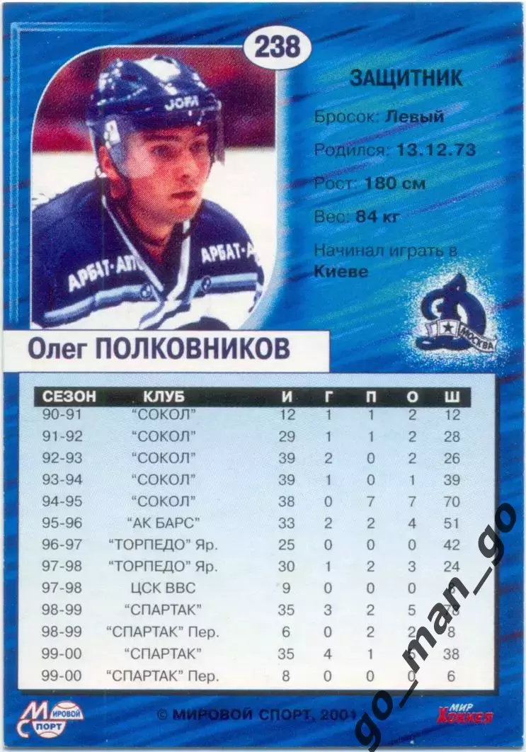 Олег Полковников (Динамо Москва). Мировой спорт Российский хоккей 2000-2001 №238 1