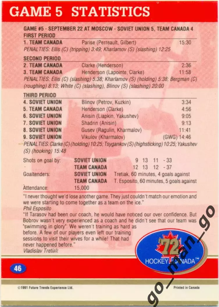 ...Ready To Win Game 5 Statistics. Future Trends Canada '72 1991-1992, №46. 1
