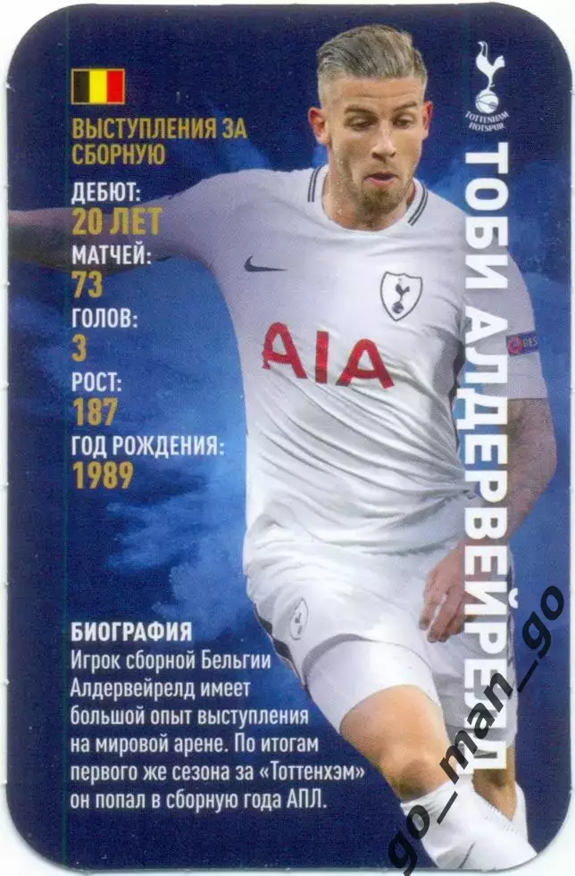 Тоби Алдервейрелд (Тоттенхэм Хотспур). Top Trumps. Звёзды мирового футбола 2018.