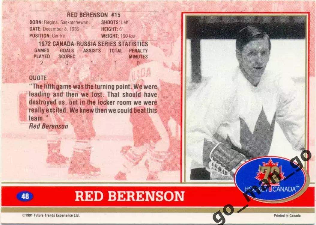 Red Berenson (Canada). Future Trends Canada '72 1991-1992, №48. 1