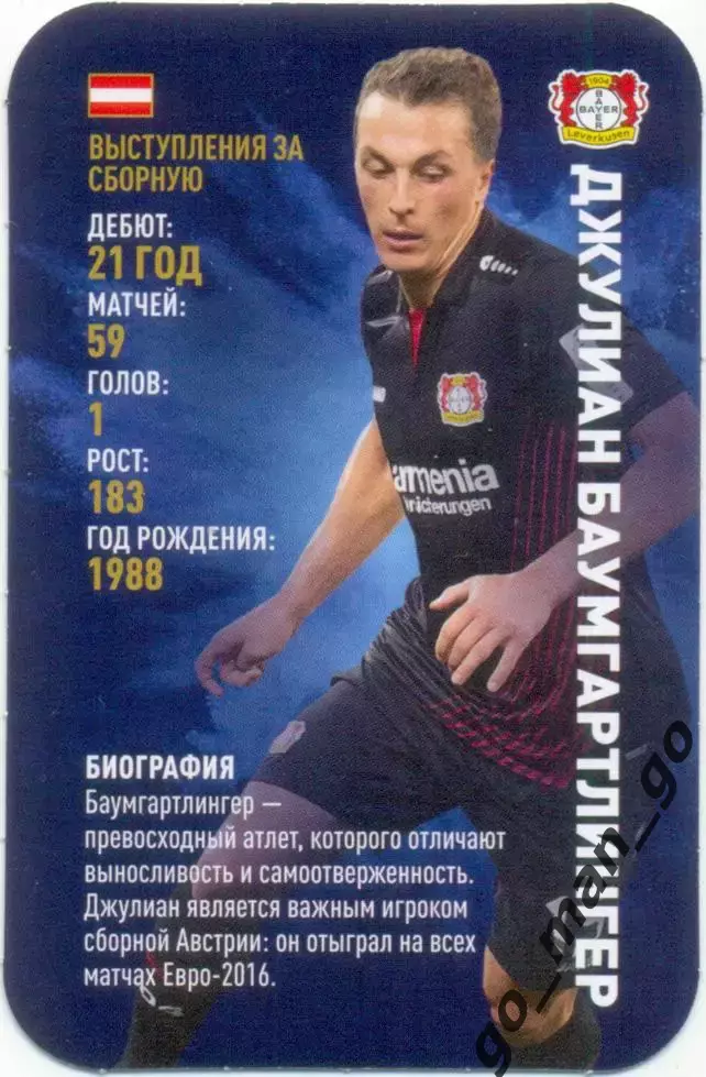 Джулиан Баумгартлингер Байер Леверкузен Top Trumps Звёзды мирового футбола 2018.