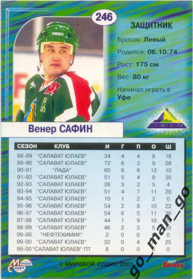 Венер Сафин (Салават Юлаев Уфа). Мировой спорт Российский хоккей 2000-2001, №246 1