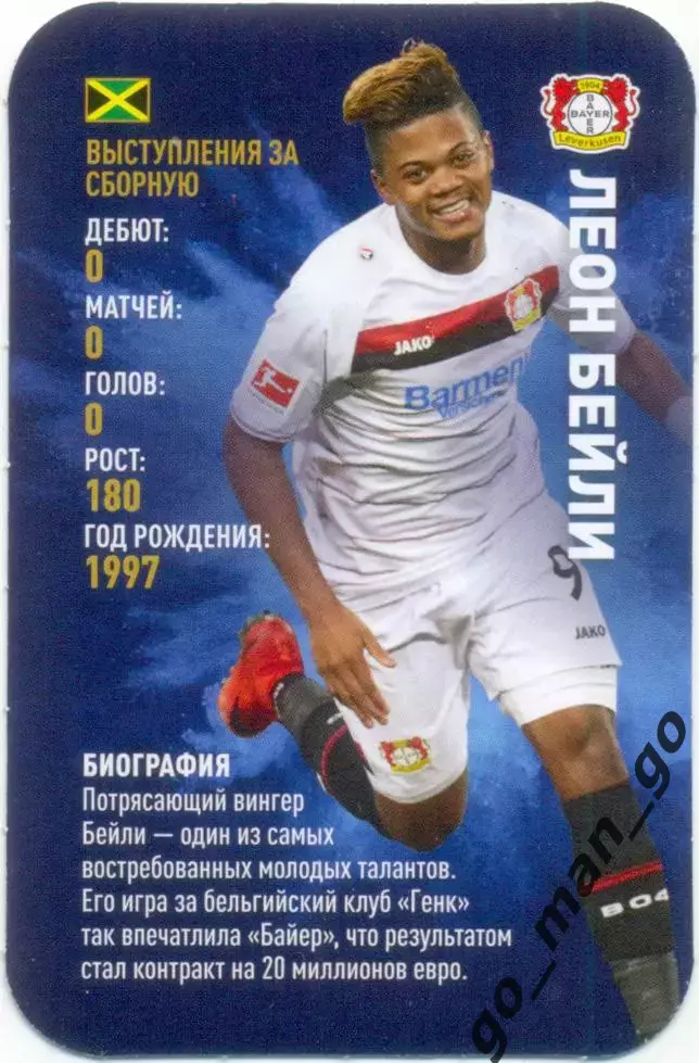 Леон Бейли (Байер Леверкузен Германия). Top Trumps. Звёзды мирового футбола 2018