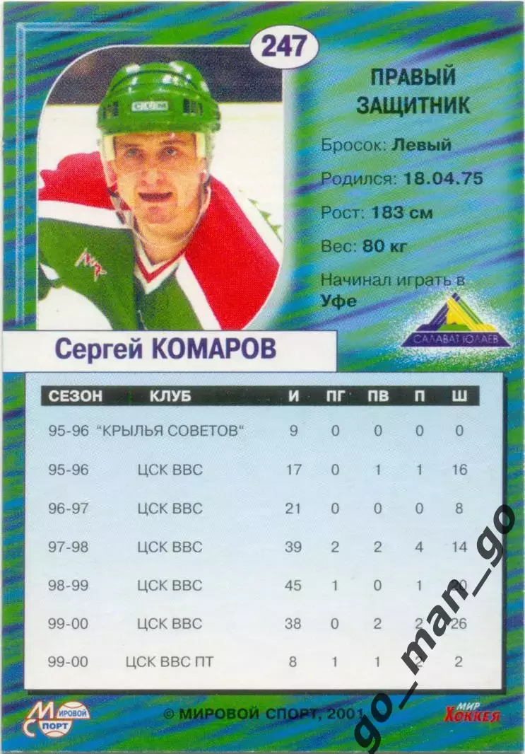 Сергей Комаров (Салават Юлаев Уфа) Мировой спорт Российский хоккей 2000-2001 247 1