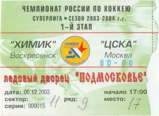 ХИМИК Воскресенск – ЦСКА Москва 06.12.2003.