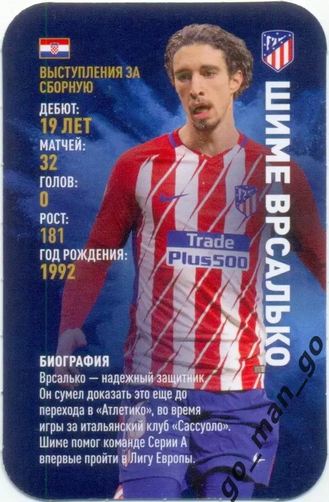 Шиме Врсалько (Атлетико Мадрид Испания). Top Trumps Звёзды мирового футбола 2018