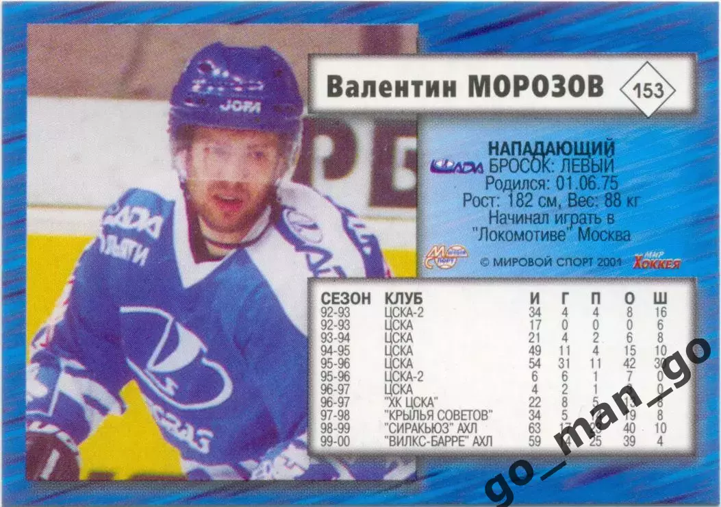 Валентин Морозов (Лада Тольятти). Мировой спорт Российский хоккей 2000-2001 №153 1