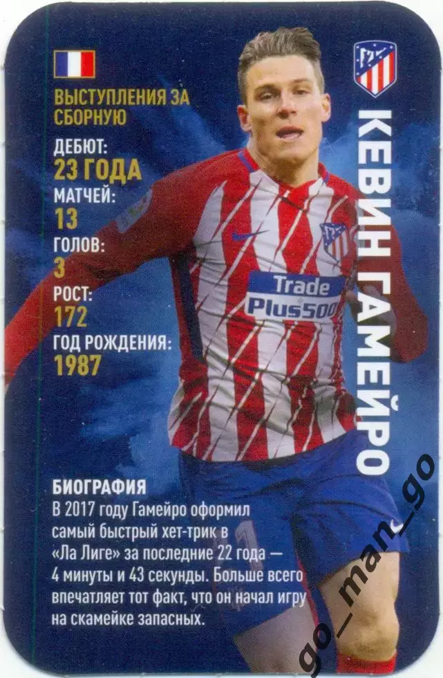 Кевин Гамейро (Атлетико Мадрид Испания) Top Trumps. Звёзды мирового футбола 2018