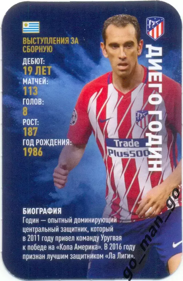Диего Годин (Атлетико Мадрид Испания). Top Trumps. Звезды мирового футбола 2018.