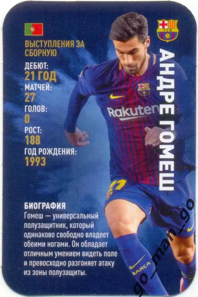 Андре Гомеш (Барселона Испания). Top Trumps. Звезды мирового футбола 2018.