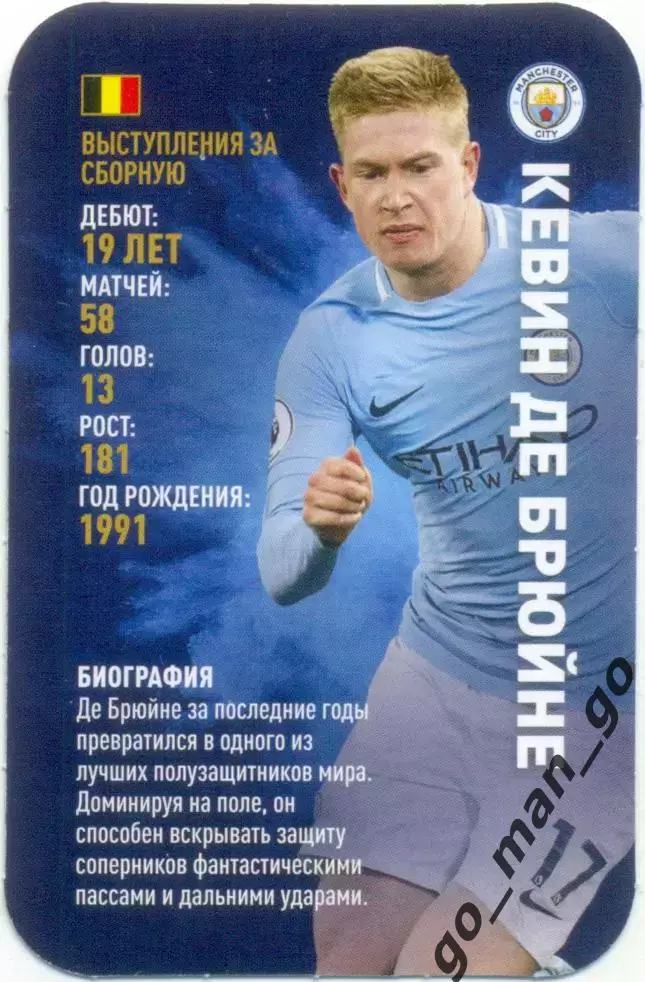 Кевин де Брюйне (Манчестер Сити Англия) Top Trumps. Звезды мирового футбола 2018