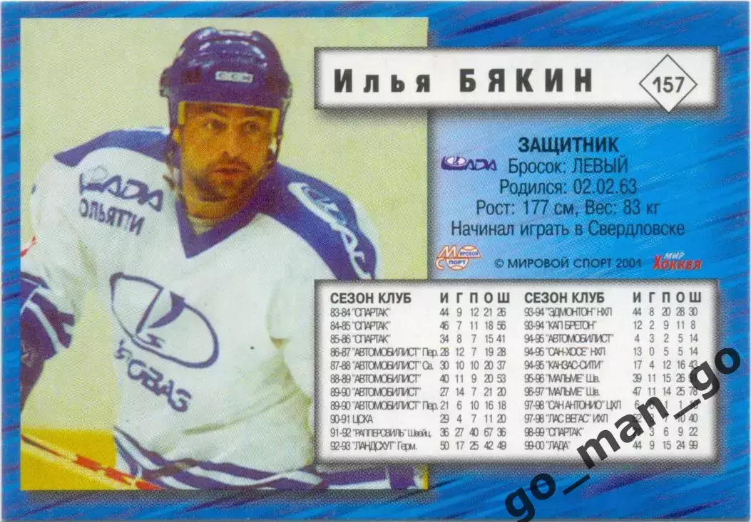 Илья Бякин (Лада Тольятти). Мировой спорт Российский хоккей 2000-2001, №157. 1