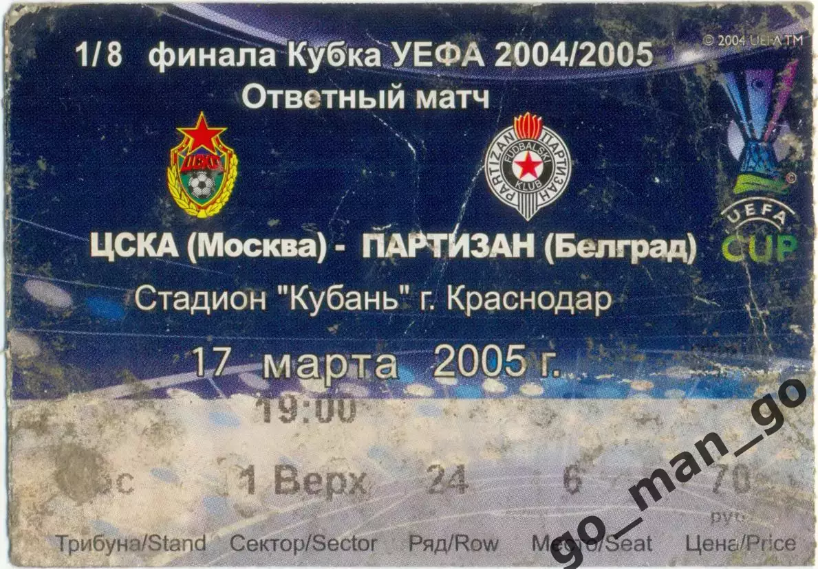 ЦСКА Москва – ПАРТИЗАН Белград Сербия 17.03.2005 кубок УЕФА 1/8 финала Краснодар