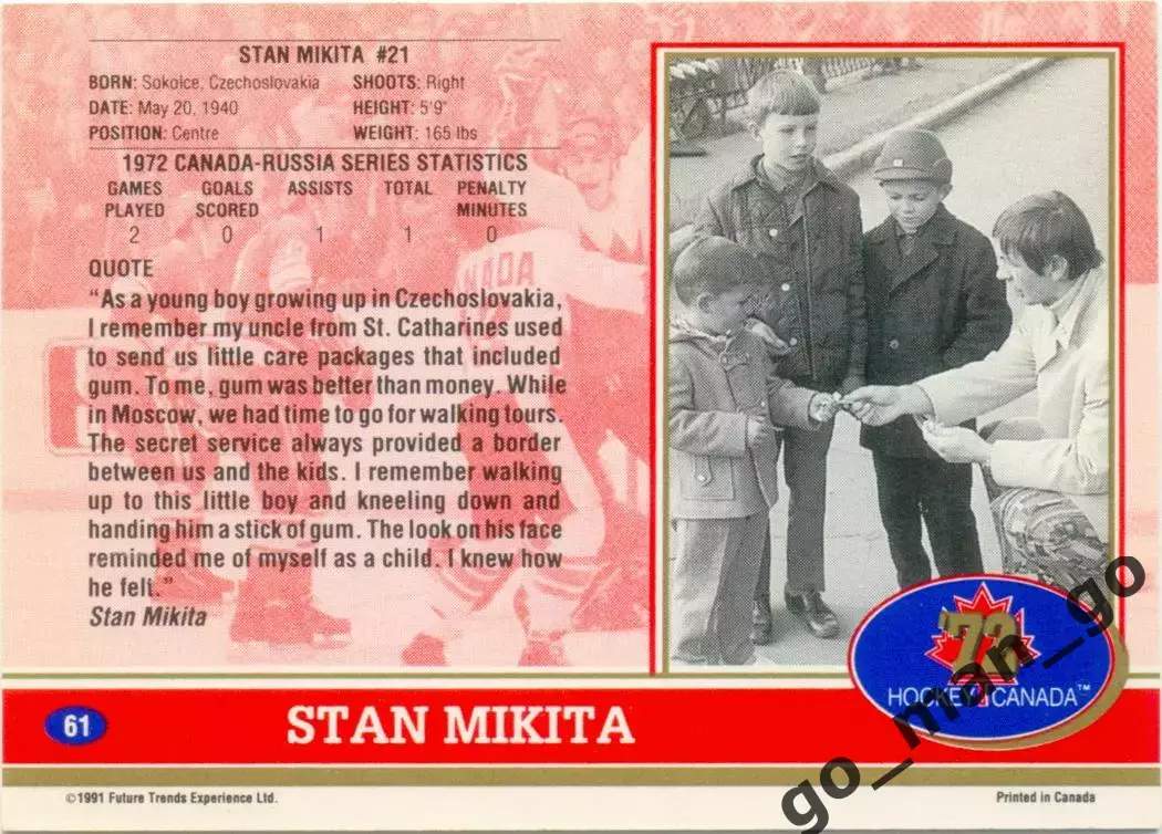 Stan Mikita (Canada). Future Trends Canada '72 1991-1992, №61. 1