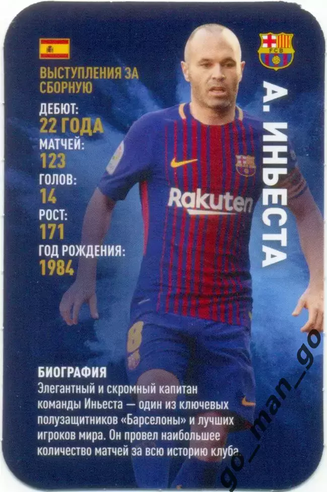 Андрес Иньеста (Барселона Испания). Top Trumps. Звезды мирового футбола 2018.