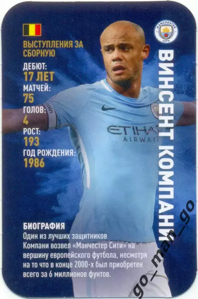 Винсент Компани (Манчестер Сити Англия) Top Trumps. Звезды мирового футбола 2018