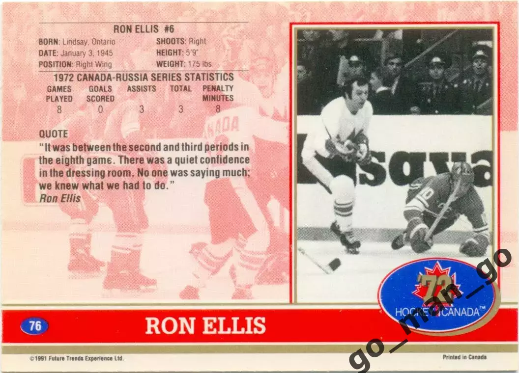 Ron Ellis (Canada). Future Trends Canada '72 1991-1992, №76. 1