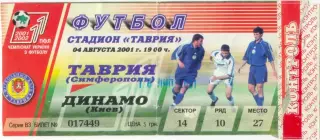 ТАВРИЯ Симферополь – ДИНАМО Киев 18.11.2001, красный.