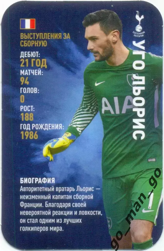 Уго Льорис (Тоттенхэм Хотспур Лондон). Top Trumps. Звезды мирового футбола 2018.