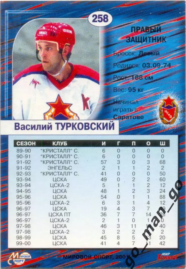 Василий Турковский (ЦСКА Москва). Мировой спорт Российский хоккей 2000-2001 №258 1