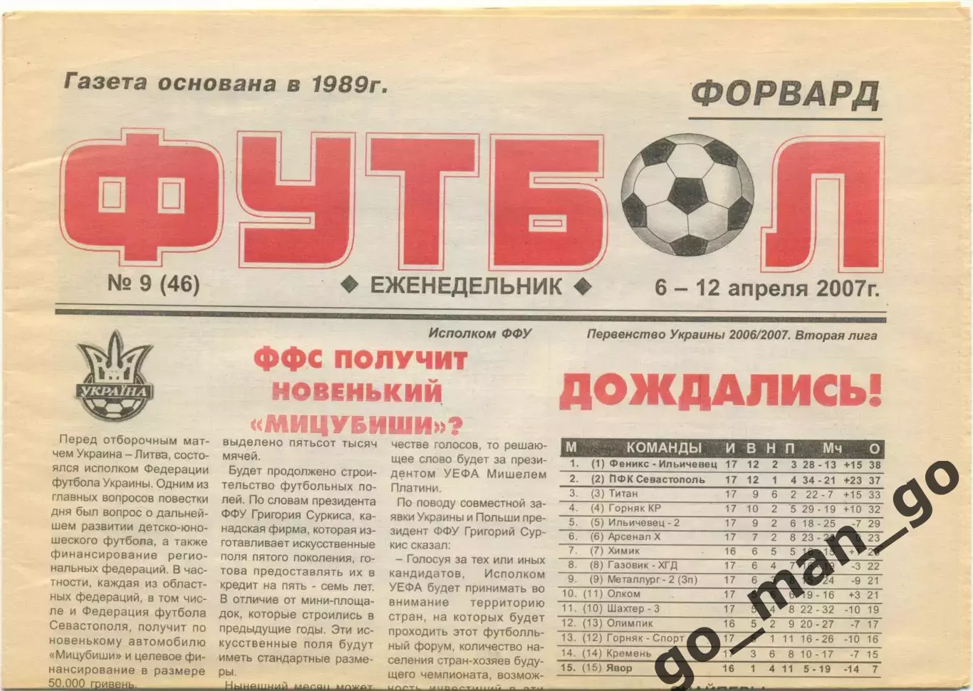 Еженедельник Форвард Футбол, Севастополь 06-12.04.2007, №9.
