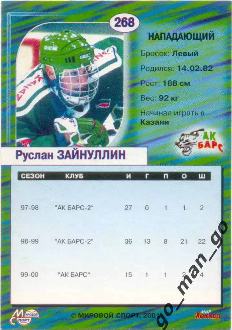 Руслан Зайнуллин (Ак Барс Казань) Мировой спорт Российский хоккей 2000-2001, 268 1