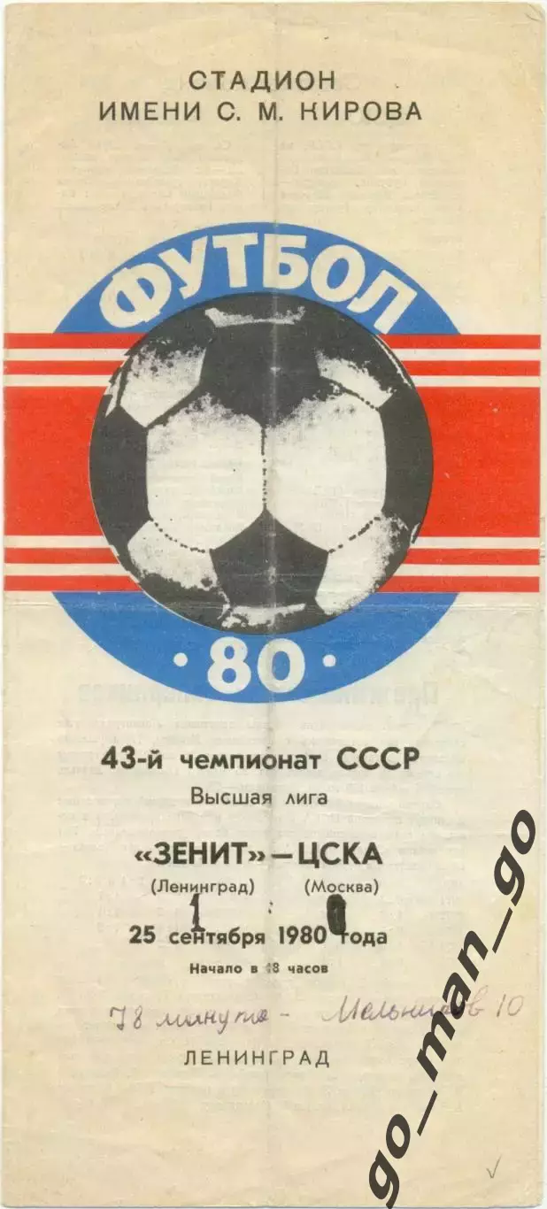 ЗЕНИТ Ленинград / Санкт-Петербург – ЦСКА Москва 25.09.1980.