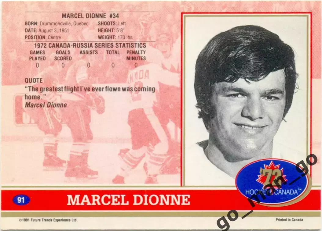 Marcel Dionne (Canada). Future Trends Canada '72 1991-1992, №91. 1