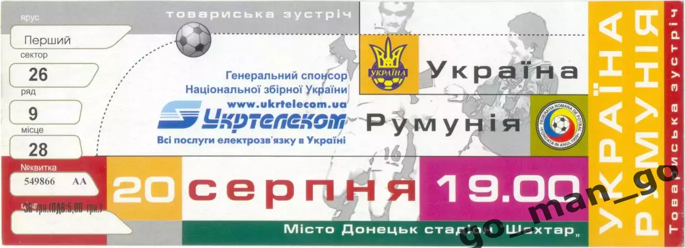 УКРАИНА сборная – РУМЫНИЯ сборная 20.08.2003, товарищеский матч.